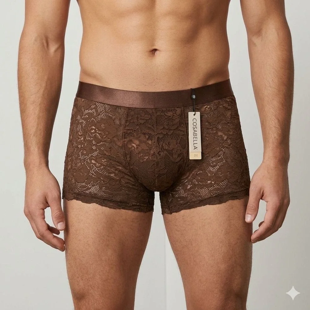Cosabella Never Say Never Mens Lace Boxer Briefs Espresso Brown New‎ New Size M